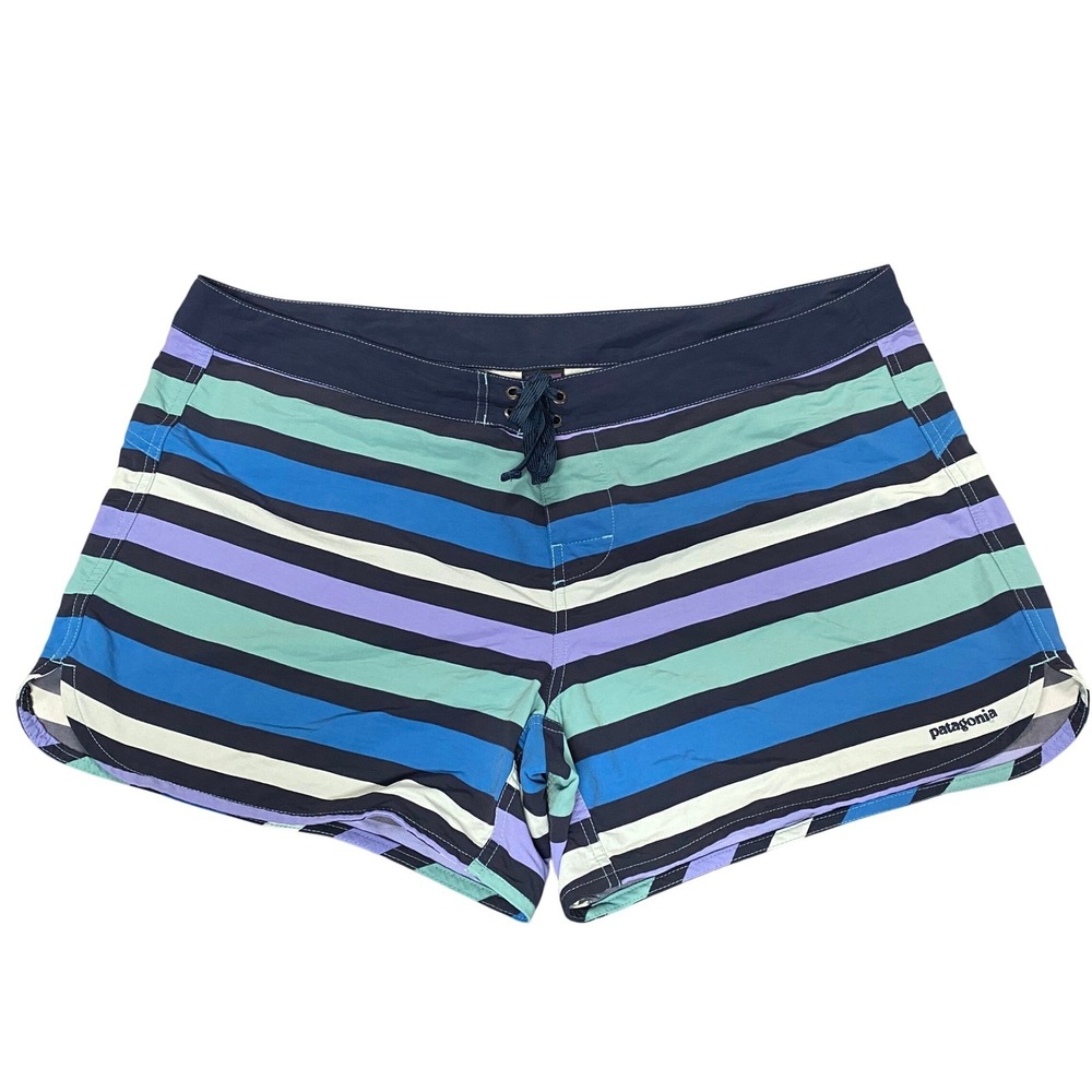 Patagonia Womens Board Shorts Size 18 Striped Lace Up Swim Trunks Beach Vacation